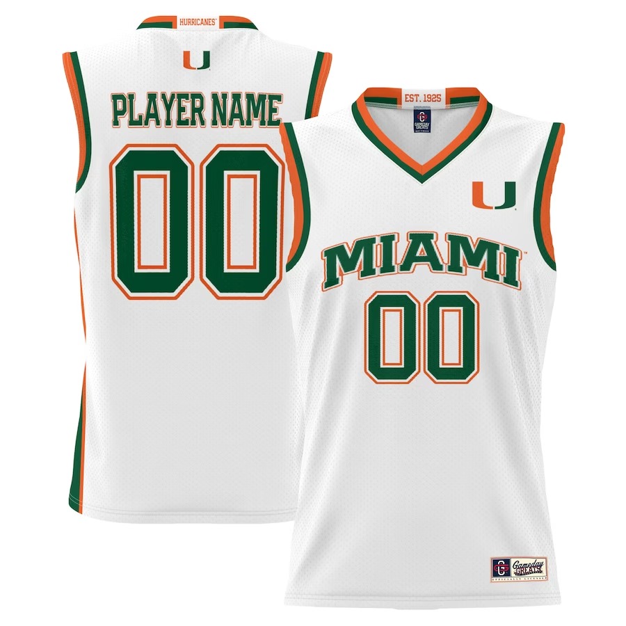 Miami Hurricanes GameDay Greats Youth Youth NIL Pick-A-Player Lightweight Basketball Jersey - White - Ujersey