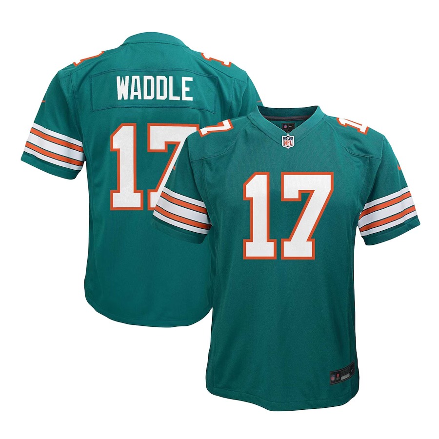 Youth Miami Dolphins Jaylen Waddle Nike Aqua Alternate Player Game Jersey - Ujersey