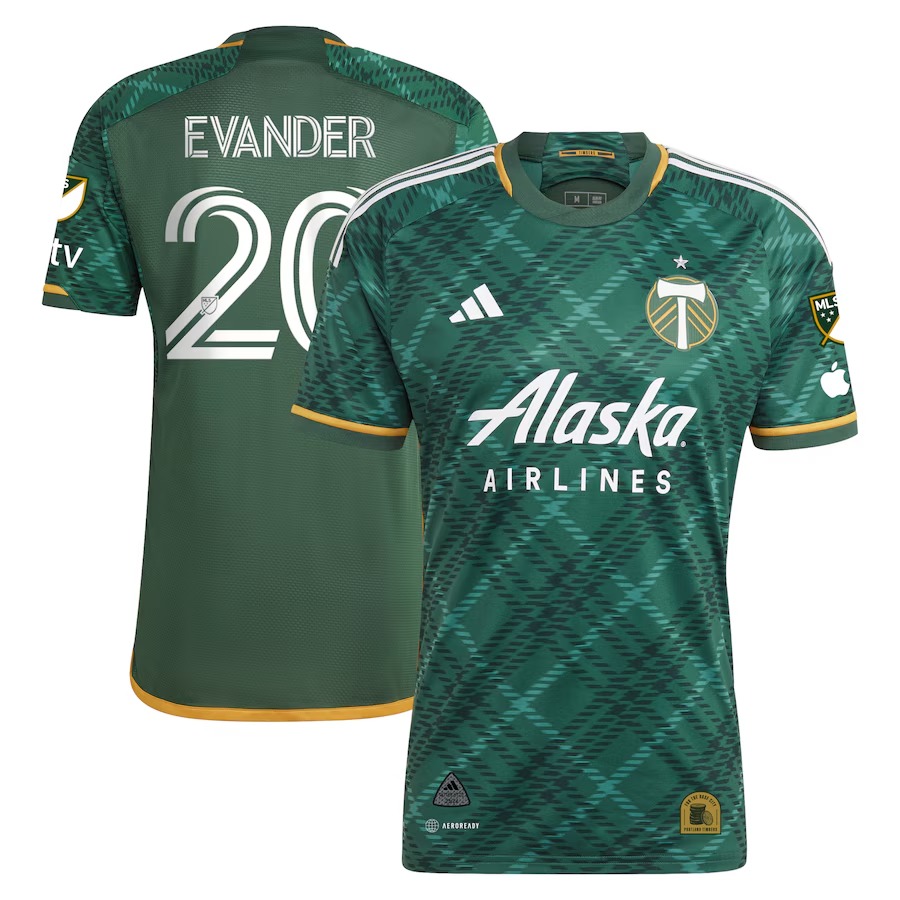 Men's Portland Timbers Evander adidas Green 2023 Portland Plaid Kit Authentic Jersey - Ujersey
