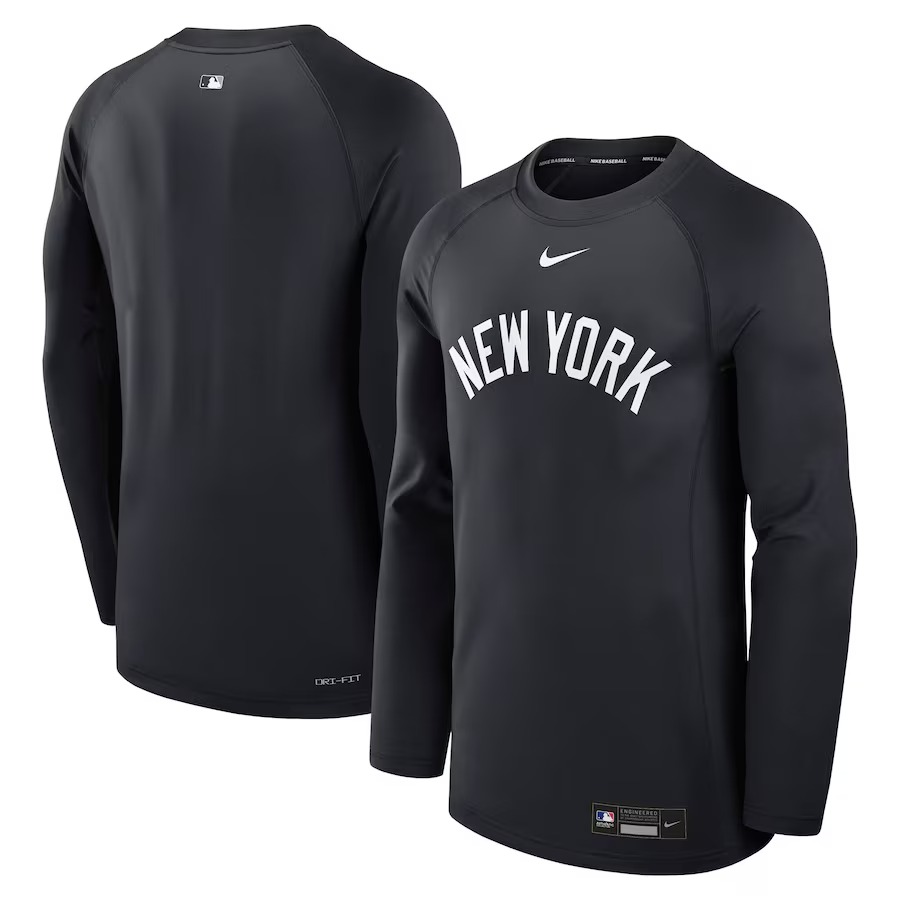 Men's New York Yankees Nike Navy Authentic Collection Game Time Raglan Performance Long Sleeve T-Shirt - Ujersey