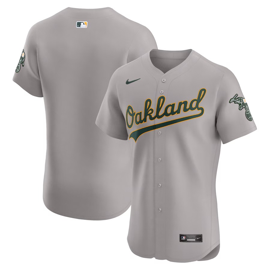 Men's Oakland Athletics  Nike Gray Road Vapor Premier Elite Patch Jersey - Ujersey