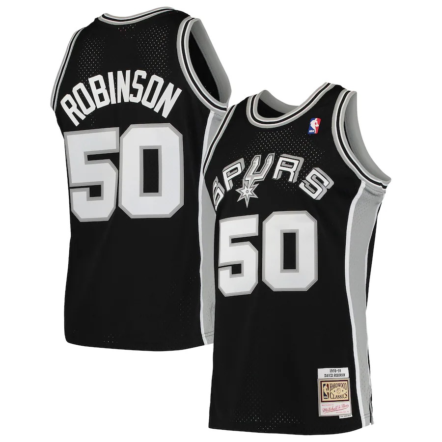 Men's San Antonio Spurs David Robinson Mitchell & Ness Black 1991/92 Hardwood Classics Swingman Jersey - Ujersey