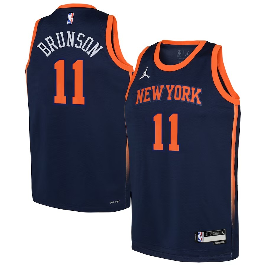 Youth New York Knicks Jalen Brunson Jordan Brand Navy Swingman Jersey - Statement Edition - Ujersey