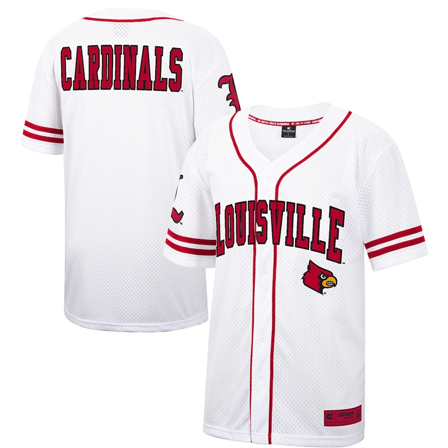 Men's Colosseum White Louisville Cardinals Free Spirited Mesh Button-Up Baseball Jersey - Ujersey