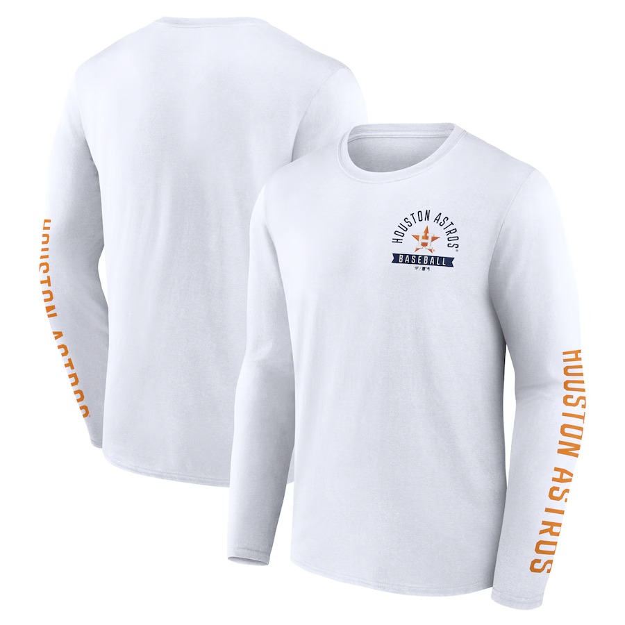 Men's Houston Astros Fanatics White Press Box Long Sleeve T-Shirt - Ujersey