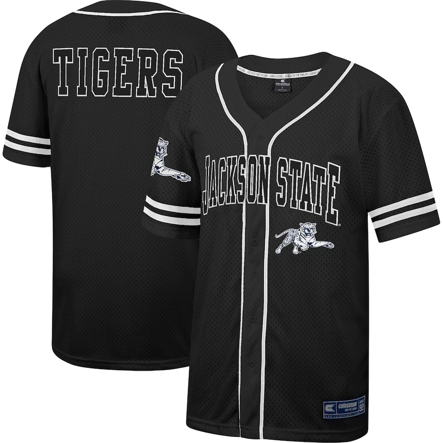 Jackson State Tigers Colosseum Free Spirited Mesh Button-Up Baseball Jersey - Black - Ujersey