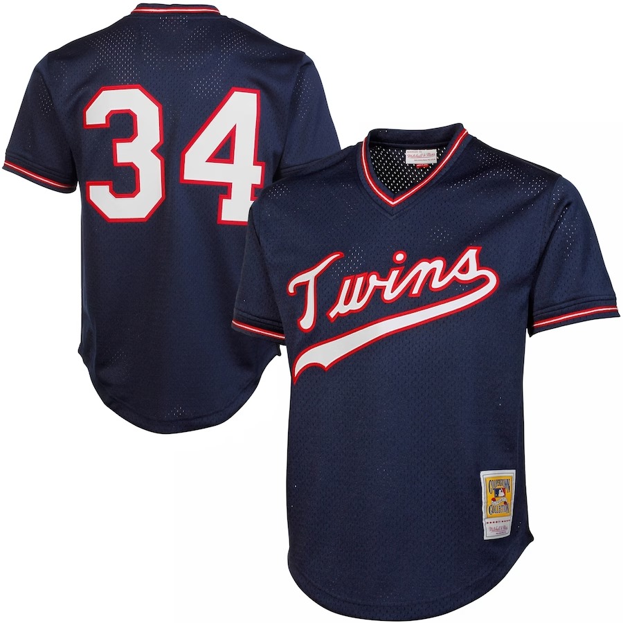 Men's Minnesota Twins Kirby Puckett Mitchell & Ness Navy 1985 Authentic Cooperstown Collection Mesh Batting Practice Jersey - Ujersey