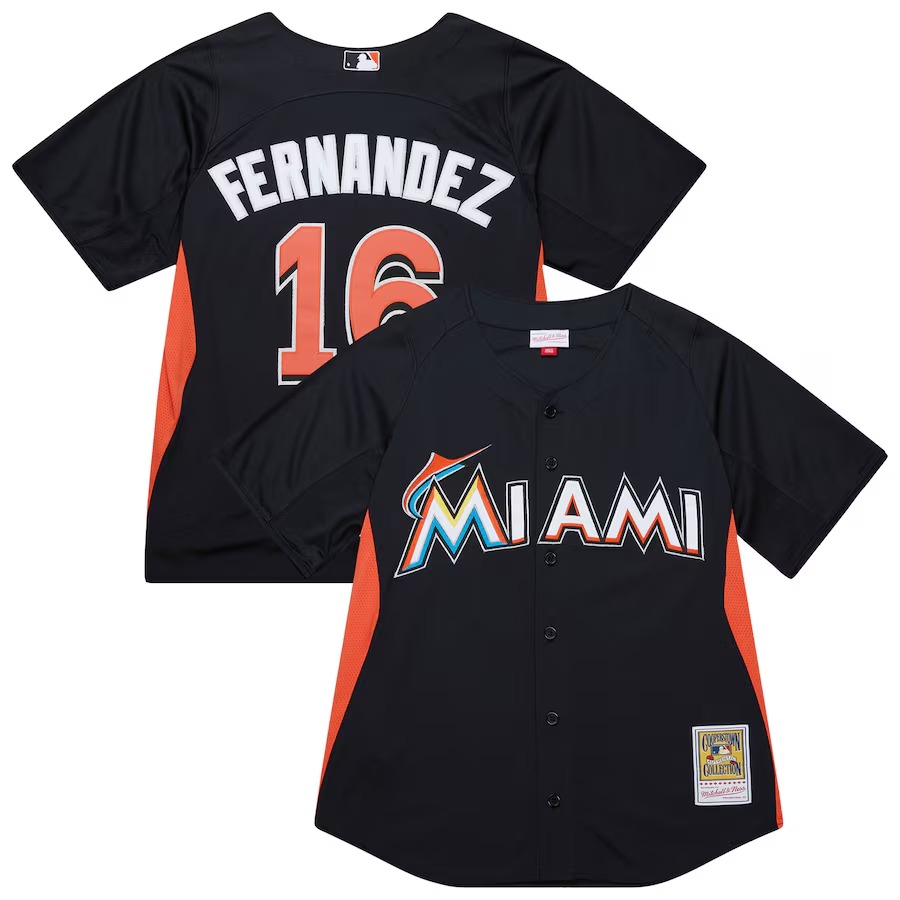 Men's Miami Marlins Jose Fernandez Mitchell & Ness Black Authentic Batting Practice Jersey - Ujersey