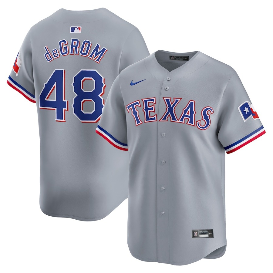 Men's Texas Rangers Jacob deGrom Nike Gray Away Limited Player Jersey - Ujersey