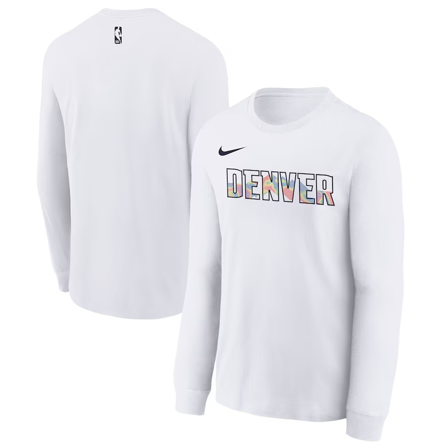 Youth Denver Nuggets  Nike White 2024/25 City Edition Wordmark Performance Long Sleeve T-Shirt - Ujersey
