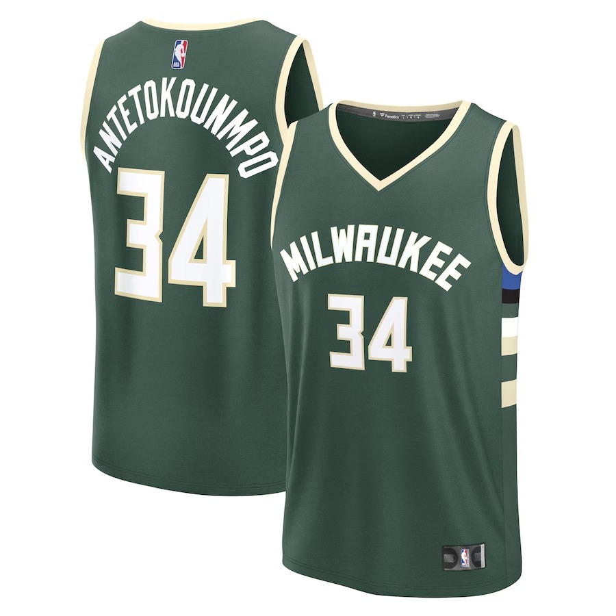 Youth Milwaukee Bucks Giannis Antetokounmpo Fanatics Hunter Green Fast Break Replica Player Jersey - Icon Edition - Ujersey