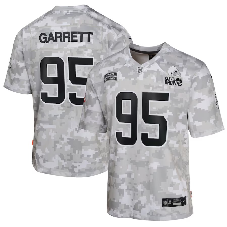 Youth Cleveland Browns Myles Garrett Nike Arctic Camo 2024 Salute to Service Game Jersey - Ujersey