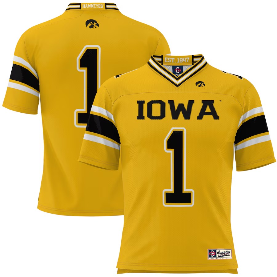 Men's GameDay Greats #1 Gold Iowa Hawkeyes Football Jersey - Ujersey