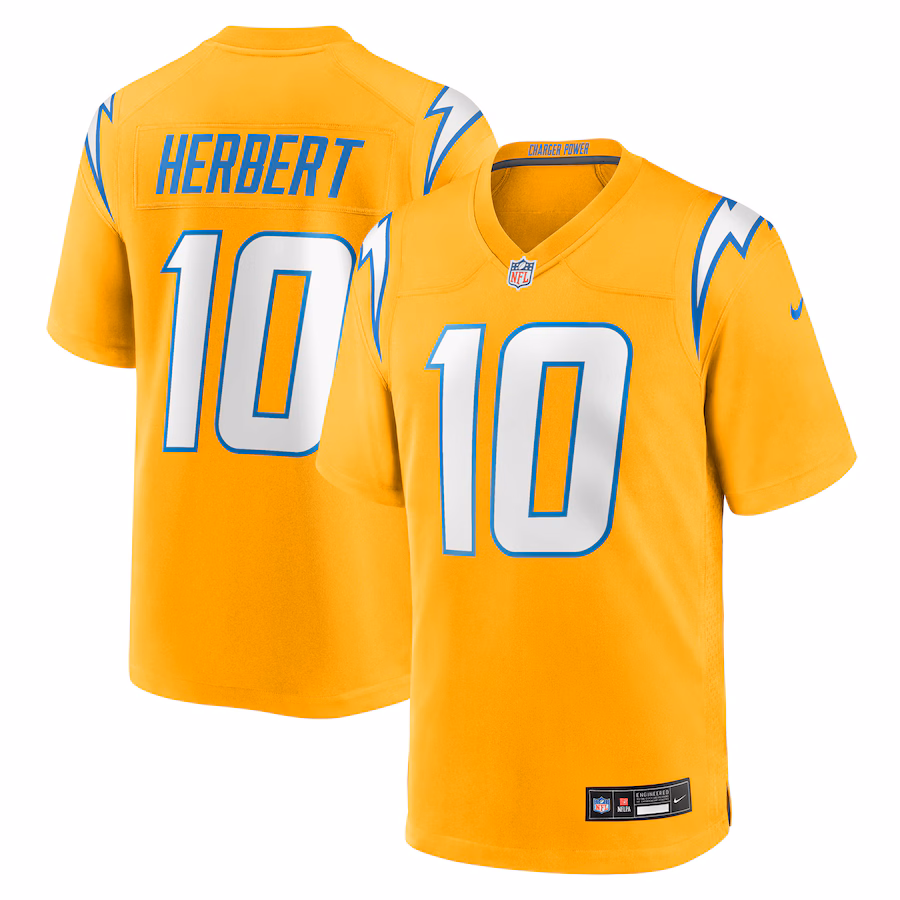 Youth Los Angeles Chargers Justin Herbert Nike Gold Alternate Charger Power Game Player Jersey - Ujersey