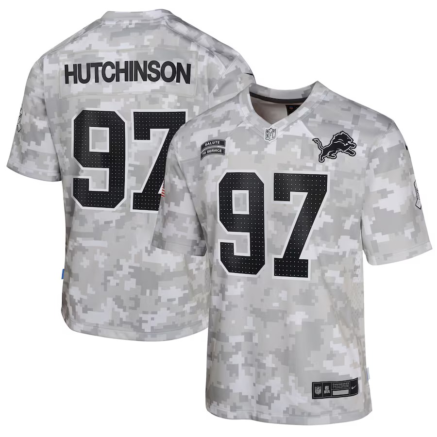 Youth Detroit Lions Aidan Hutchinson Nike Arctic Camo 2024 Salute to Service Game Jersey - Ujersey