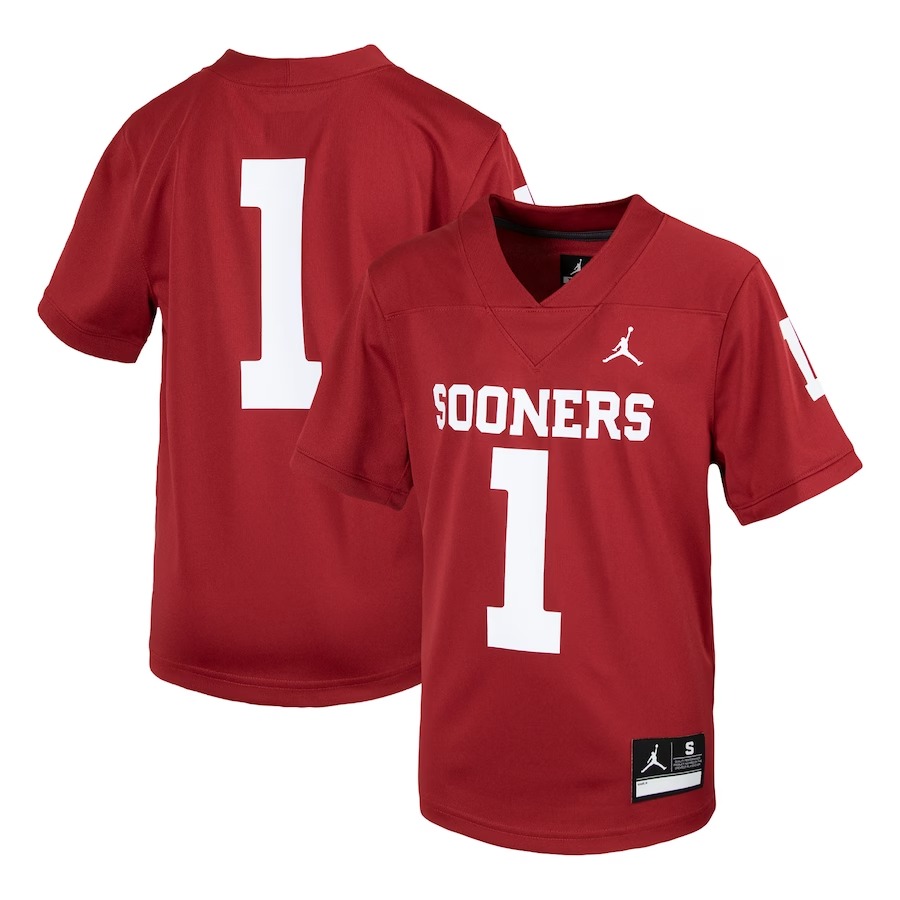 #1 Oklahoma Sooners Jordan Brand Youth 1st Armored Division Old Ironsides Untouchable Football Jersey - Crimson - Ujersey