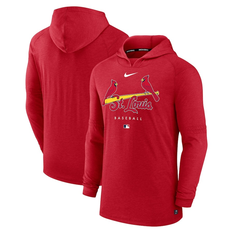 Men's St. Louis Cardinals Nike Heather Red Authentic Collection Early Work Tri-Blend Performance Pullover Hoodie - Ujersey