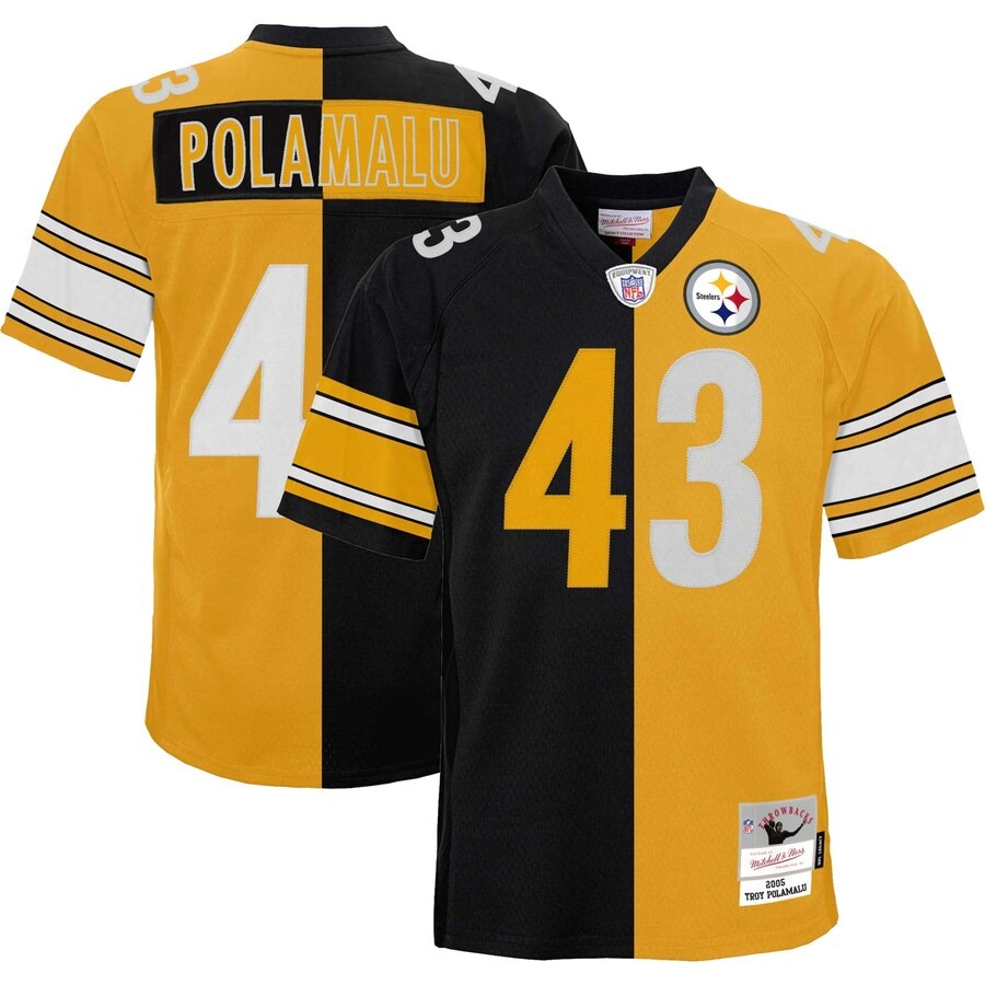 Youth Pittsburgh Steelers Troy Polamalu Mitchell & Ness Black/Gold Split Legacy Jersey - Ujersey