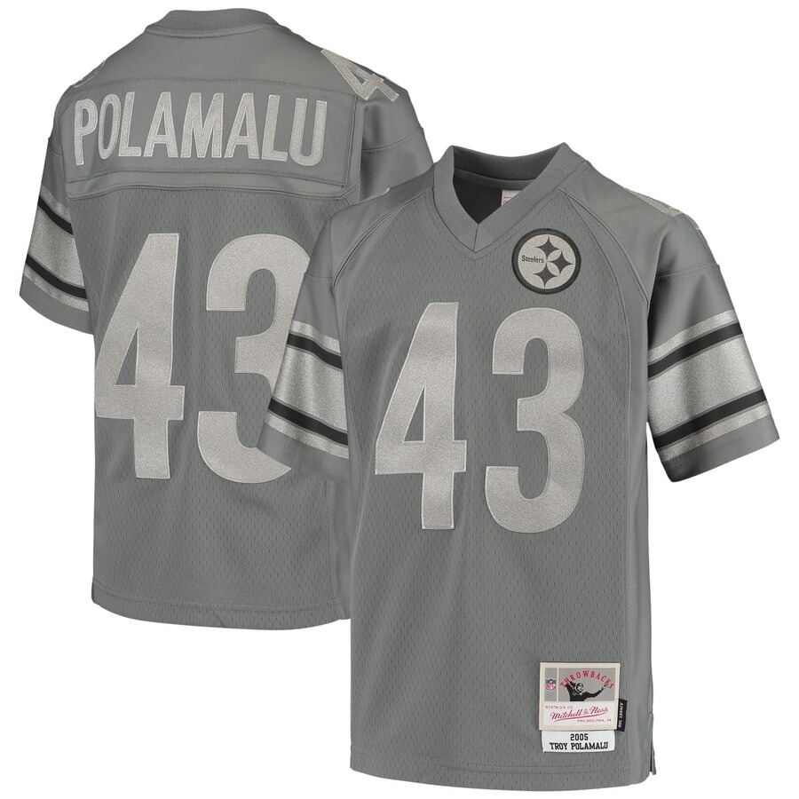 Youth Pittsburgh Steelers Troy Polamalu Mitchell & Ness Charcoal 2005 Retired Player Metal Replica Jersey - Ujersey