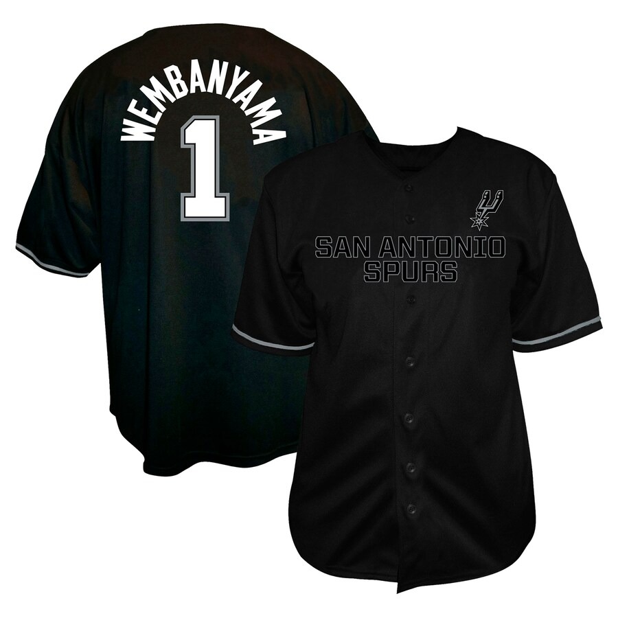 Men's San Antonio Spurs Victor Wembanyama Profile Black Big & Tall Name & Number Button-Up Jersey - Ujersey