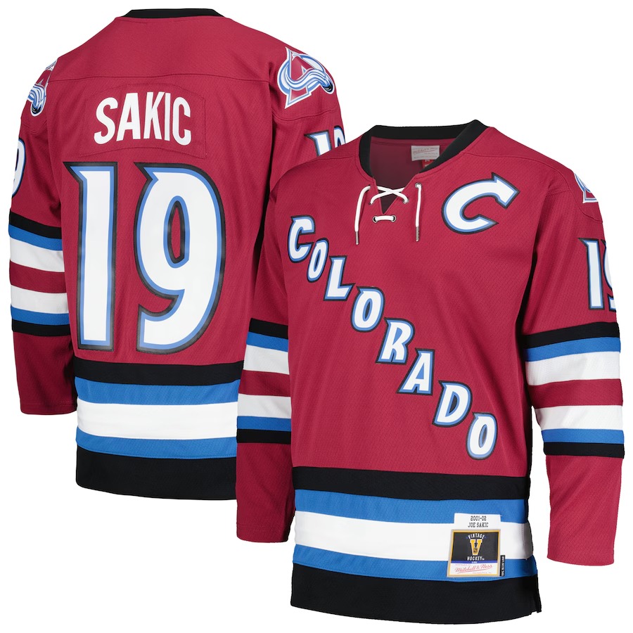 Men's Colorado Avalanche Joe Sakic Mitchell & Ness Burgundy 2001/02 Blue Line Alternate Player Jersey - Ujersey