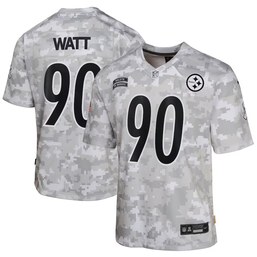 Youth Pittsburgh Steelers T.J. Watt Nike Arctic Camo 2024 Salute to Service Game Jersey - Ujersey