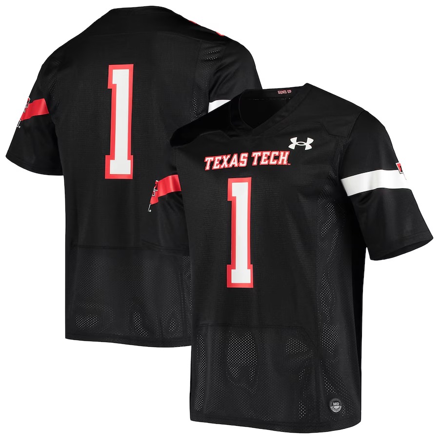 Men's Under Armour #1 Black Texas Tech Red Raiders Logo Replica Football Jersey - Ujersey