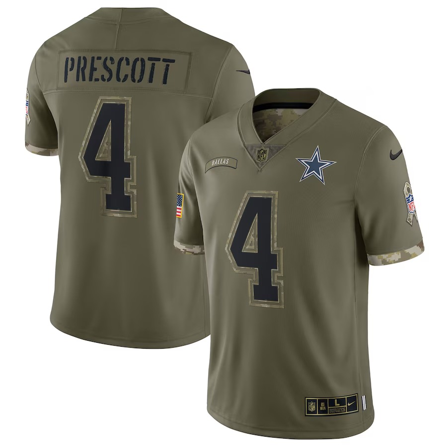 Youth Dallas Cowboys Dak Prescott Nike Olive 2022 Salute To Service Player Limited Jersey - Ujersey