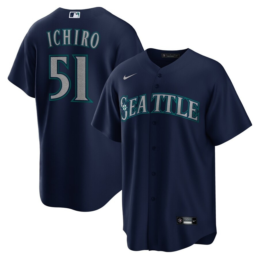 Men's Seattle Mariners Ichiro Suzuki Nike Navy Official Replica Player Jersey - Ujersey