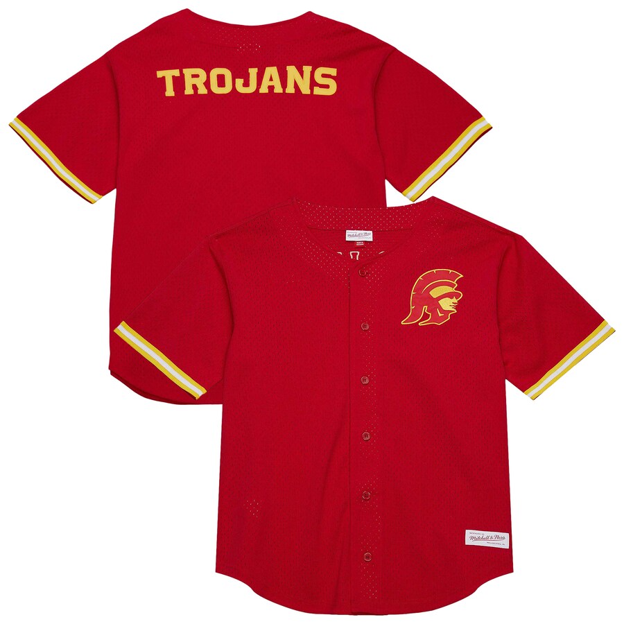 Men's Mitchell & Ness Cardinal USC Trojans Game Time Mesh Button Front Top - Ujersey