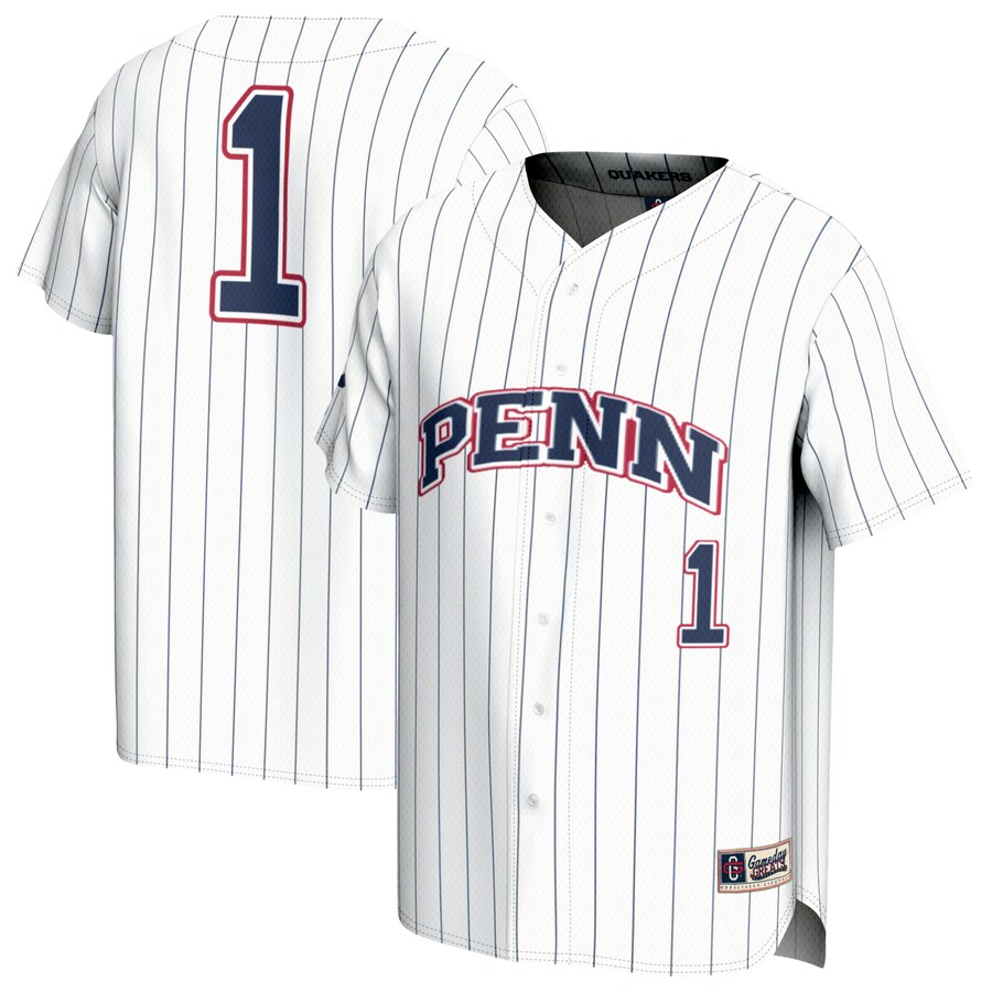 Youth GameDay Greats #1 White Pennsylvania Quakers Lightweight Collegiate Baseball Fashion Jersey - Ujersey
