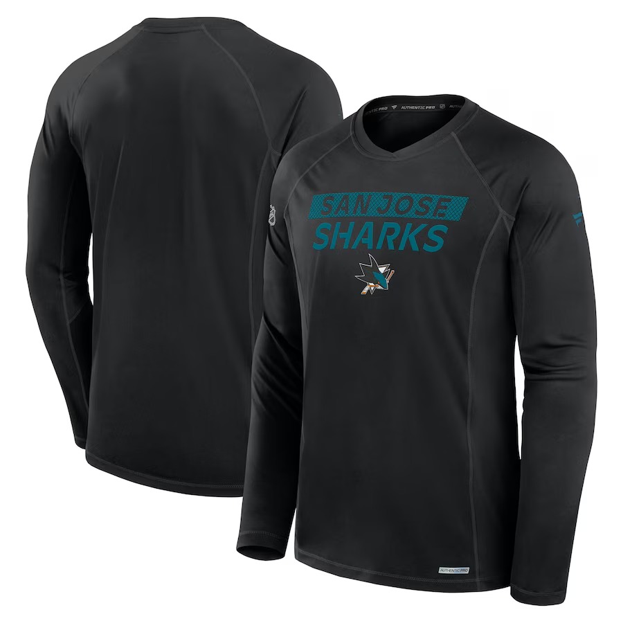 Men's San Jose Sharks Fanatics Black Authentic Pro Rink Tech Long Sleeve T-Shirt - Ujersey