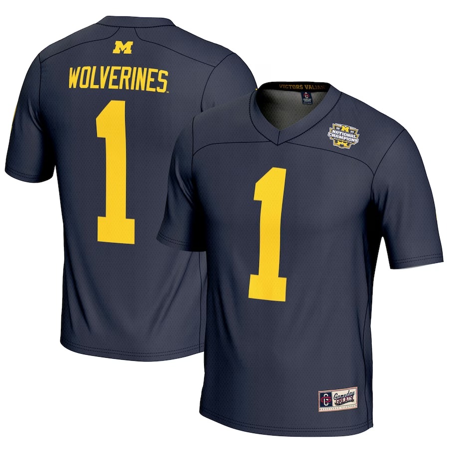 #1 Michigan Wolverines GameDay Greats Youth College Football Playoff 2023 National Champions Lightweight Fashion Jersey - Navy - Ujersey