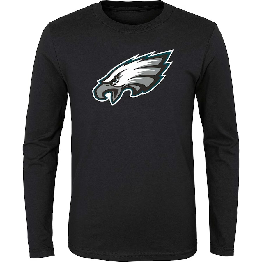 Youth Philadelphia Eagles Black Primary Logo Long Sleeve T-Shirt - Ujersey