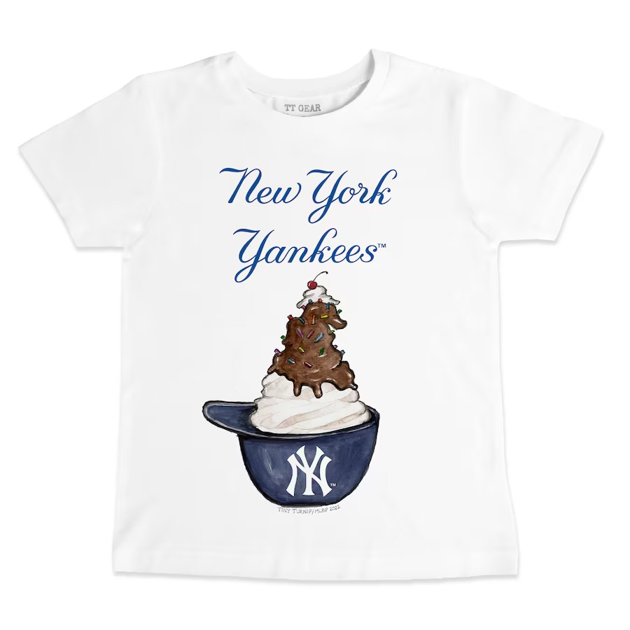 Youth New York Yankees Tiny Turnip White Sundae Helmet T-Shirt - Ujersey