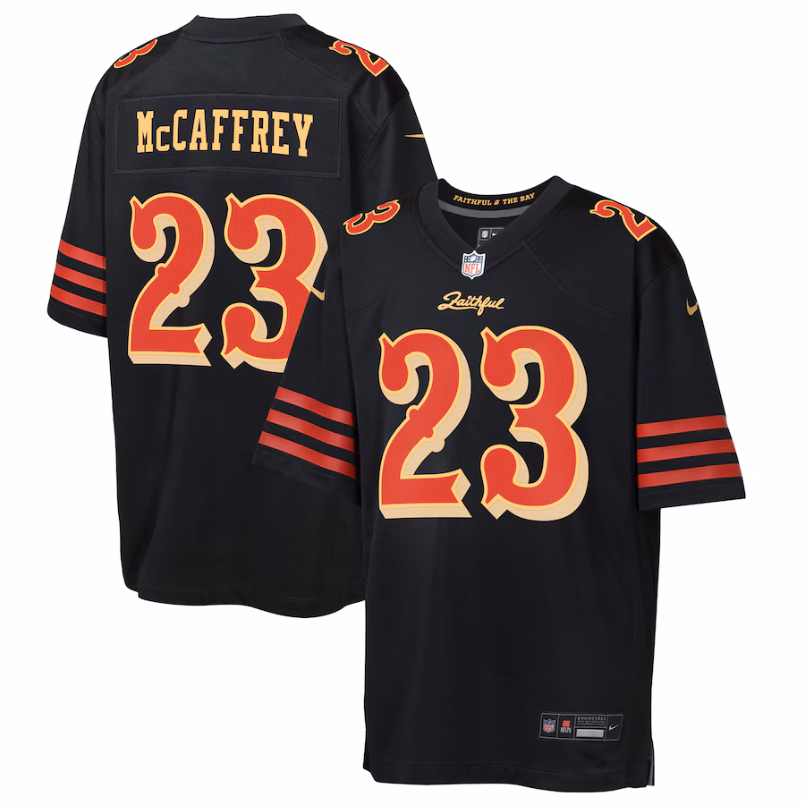 Youth San Francisco 49ers Christian McCaffrey Nike Black 2025 Rivalries Collection Game Jersey - Ujersey