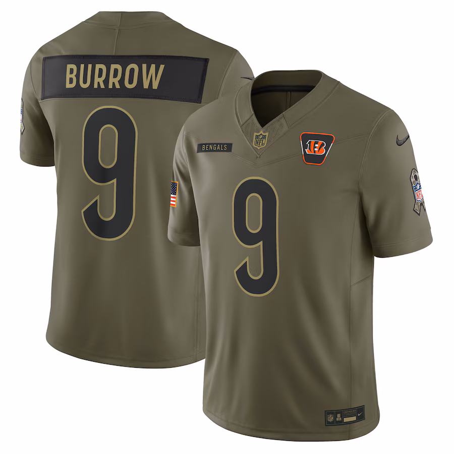 Men's Cincinnati Bengals Joe Burrow Nike Olive 2025 Salute to Service Limited Jersey - Ujersey