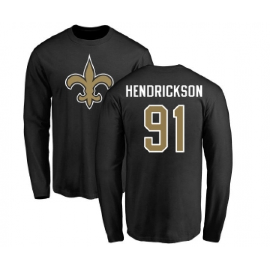Football New Orleans Saints #91 Trey Hendrickson Black Name & Number Logo Long Sleeve T-Shirt - Ujersey