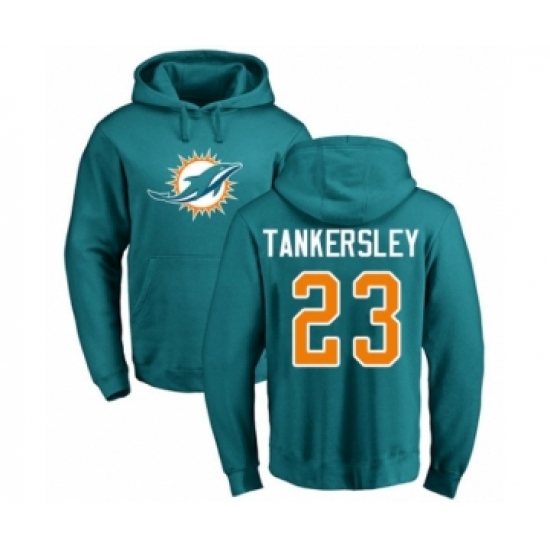 Football Miami Dolphins #23 Cordrea Tankersley Aqua Green Name & Number Logo Pullover Hoodie - Ujersey