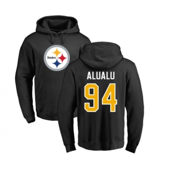 Football Pittsburgh Steelers #94 Tyson Alualu Black Name & Number Logo Pullover Hoodie - Ujersey