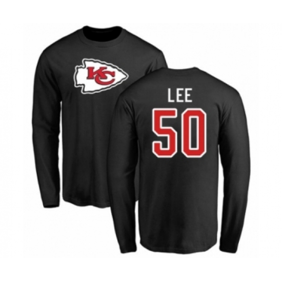 Football Kansas City Chiefs #50 Darron Lee Black Name & Number Logo Long Sleeve T-Shirt - Ujersey