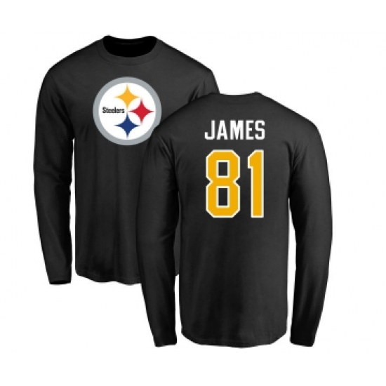 Football Pittsburgh Steelers #81 Jesse James Black Name & Number Logo Long Sleeve T-Shirt - Ujersey