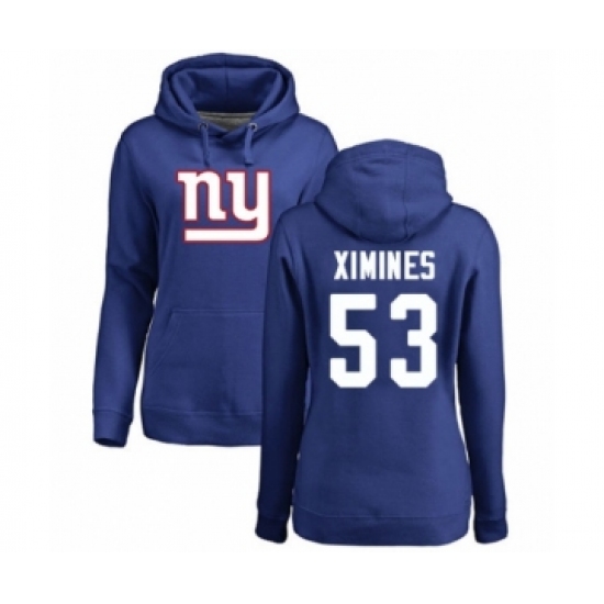 Football Women's New York Giants #53 Oshane Ximines Royal Blue Name & Number Logo Pullover Hoodie - Ujersey