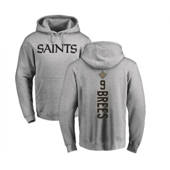 Football New Orleans Saints #9 Drew Brees Ash Backer Pullover Hoodie - Ujersey