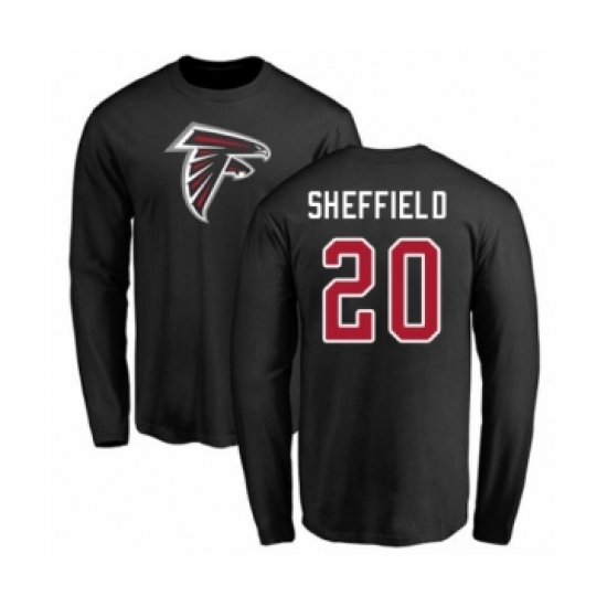 Football Atlanta Falcons #20 Kendall Sheffield Black Name & Number Logo Long Sleeve T-Shirt - Ujersey