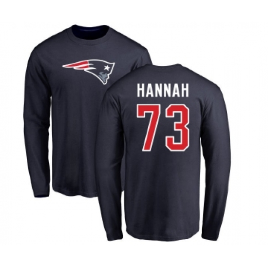Football New England Patriots #73 John Hannah Navy Blue Name & Number Logo Long Sleeve T-Shirt - Ujersey