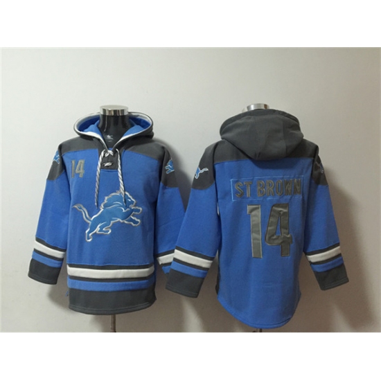 Men's Detroit Lions #14 Amon-Ra St. Brown Blue Ageless Must-Have Lace-Up Pullover Hoodie - Ujersey