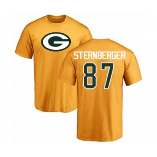 Football Green Bay Packers #87 Jace Sternberger Gold Name & Number Logo T-Shirt - Ujersey