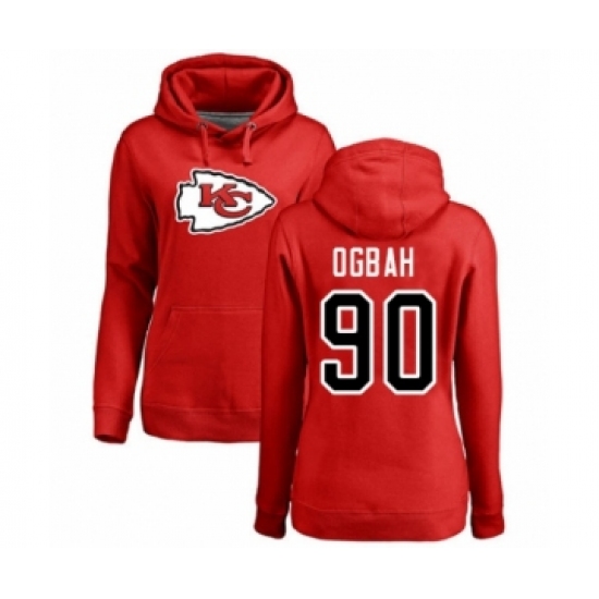 Football Women's Kansas City Chiefs #90 Emmanuel Ogbah Red Name & Number Logo Pullover Hoodie - Ujersey