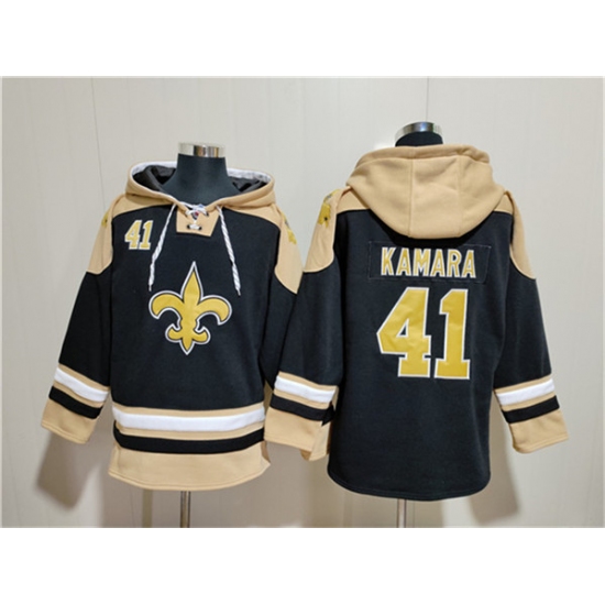 Men's New Orleans Saints #41 Alvin Kamara Black Ageless Must-Have Lace-Up Pullover Hoodie - Ujersey